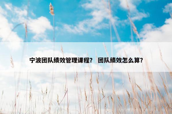 宁波团队绩效管理课程？ 团队绩效怎么算？