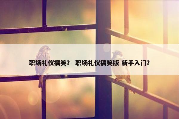 职场礼仪搞笑？ 职场礼仪搞笑版 新手入门？