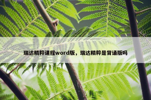 瑞达精粹课程word版，瑞达精粹是背诵版吗