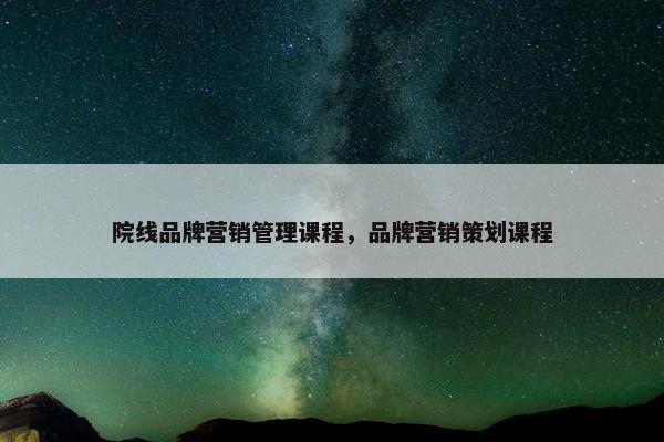 院线品牌营销管理课程，品牌营销策划课程
